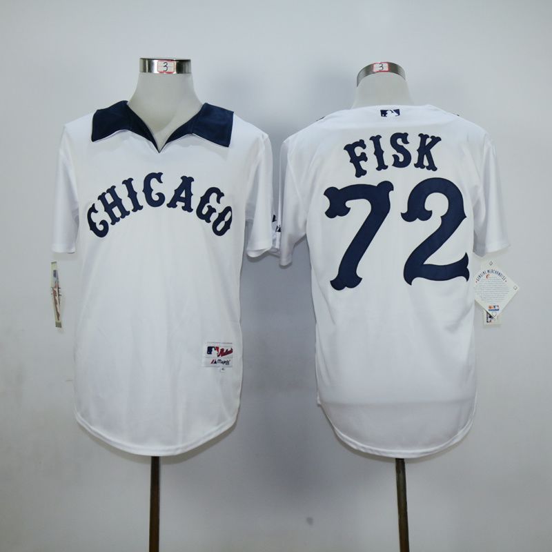 Men Chicago White Sox 72 Fisk White MLB Jerseys